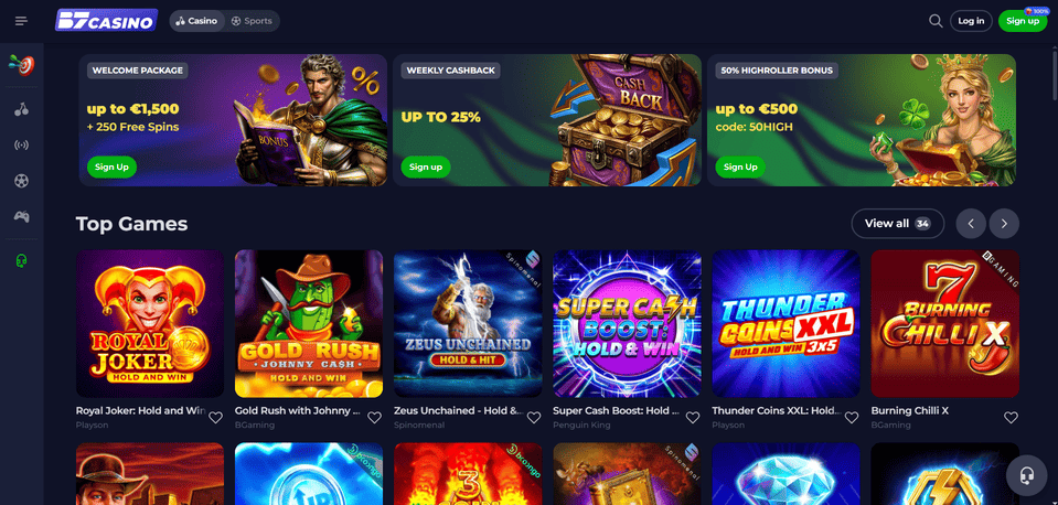 B7 Casino - overzicht met slots, crash-games en live tafels