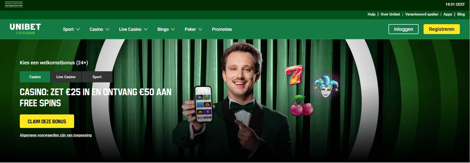 Unibet - online casino lobby met live roulette en blackjack