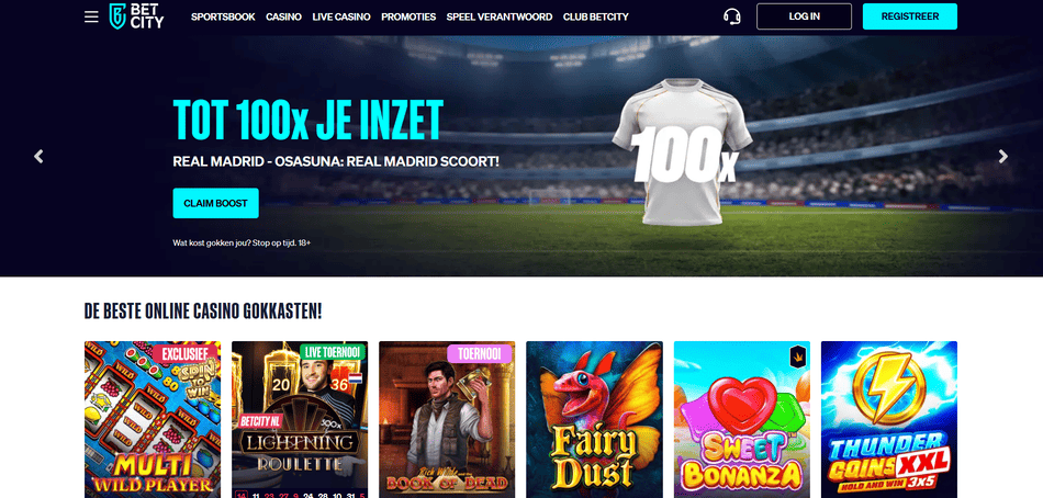 BetCity - NL-gerichte casinolobby met live tafels en acties